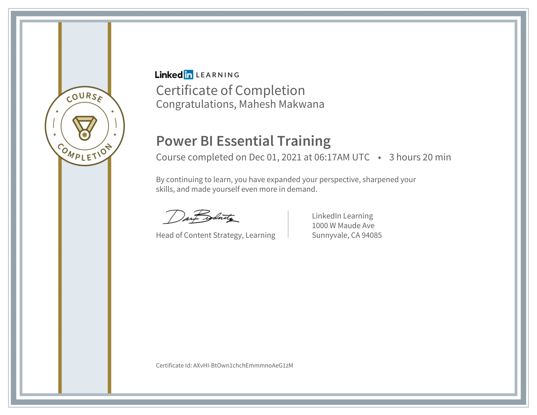 Power BI – LinkedIn Learning Certificate – Mahesh Makwana